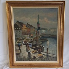 Charismatic Copenhagen Harbour 1950s by Ingolf Due Large Frame
