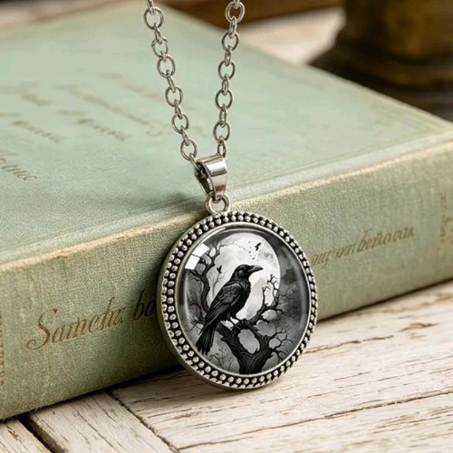 Crow necklace spooky - crow, gothic