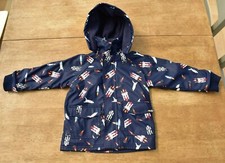 Boys Raincoat 1 - 2 Years Minoti Blue Multicolour Space Rockets Design Hood Zip