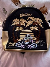 Loungefly Stitch Ohana Black Satin And Gold Embroidered Mini Backpack BNWT