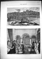 Antique Old Print 1871 Canoe