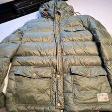 JACK WILLS Green  HOODED PUFFA JACKET, Detachable Hood Duck Down Vgc Small