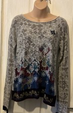 White Stuff Grey Multi Xmas Top Size 10 With Reindeer Image And Embroidery