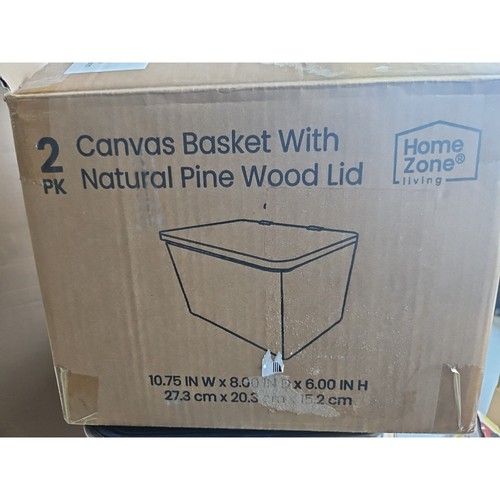 Canvas baskets with pine lid - canvas,