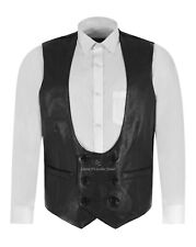 Mens Leather Waistcoat Fabric Back Black Classic Edwardian Leather Vest 3272
