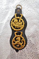 Vintage Horse Brass Leather Martingale 2 Small Head Dress Brasses Thistle & Lion