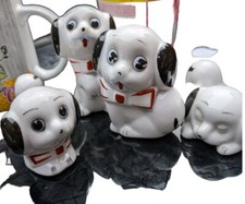 Vintage Anthropomorphic Dog Puppy Googly Big Eye China Figurine Kitsch Set Of 4