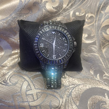 Men’s Fully Iced Out Watch Bling Black Simulated Diamond 