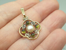 14ct Yellow Gold Pearl Peridot Diamond Pendant 14K 585 Antique Victorian Style