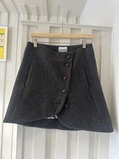 Ganni Grey Mini Skirt Heavy Wool Blend leopard Print Lined Button Size 38 UK 10