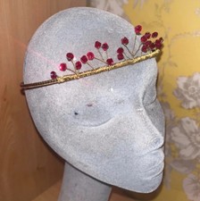 Vintage Headband/Tiara Red And Gold Wired Covered Band