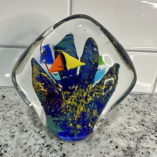 Vintage paperweight clear art - paperweight,