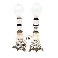 2 Small Vintage Ornate Marbled Onyx Marble & Metal Table Lamps (11)