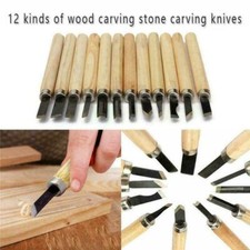 12 Wood Carving Knife Chisel Kit Woodworking Whittling Cutter Chip Hand Tool Cut