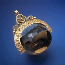 Edwardian 9ct Yellow Gold Antique Brown Quartz Watch Fob Birmingham 1909