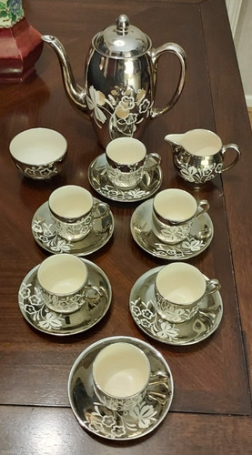 Silver lustreware tea - lustreware, tea/coffee