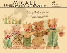 Reproduction Vintage Pig Family Sewing Pattern 6 -10.5 " Tall