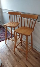 2 x Vintage Wood High Bar Stools /chairs Breakfast Kitchen High Chair Wooden 