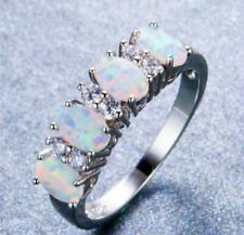 Size : 8 :Women Vintage White Fire opal  Oval 925 sterling Silver plated Ring.