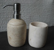 Heavy Weight Marble Effect Soap Dispenser & Tumbler SET Metal Pump