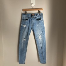 Womens Jeans Denim Light Blue UK 10 Skinny Distressed Ripped