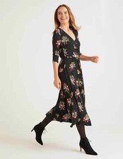 New Boden Francesca Jersey Midi Dress Black Floral UK 12 R
