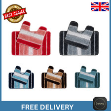 2 Piece Bath Mat & Pedestal Set 100% Cotton Bathroom Mats with Rubber Backing