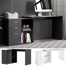 Computer Desk Table Workstation L Shape Drawer Shelf File Cabinet Home Office