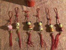 6 Wooden Japanese Kokeshi Dolls Type. Lucky Charm. Hand Painted. Joblot