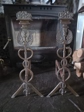 Antique Pair Caduceus Andirons