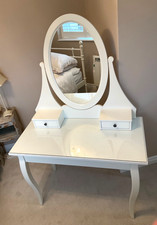 IKEA Hemnes White Wooden Glass Top Dressing Table &Mirror With Drawers 100x50cm