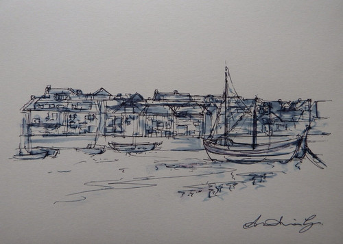 Ink drawing ives cornwall - drawing,