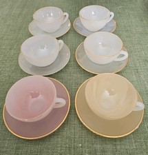 Arcopal France Vintage Opalescent Opaque 6 Cups and Saucers Pastal Shades