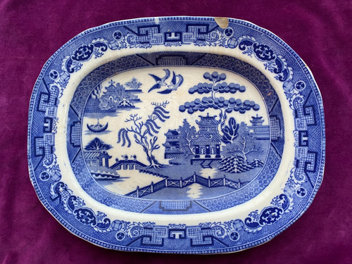Antique blue willow large - antique, meat