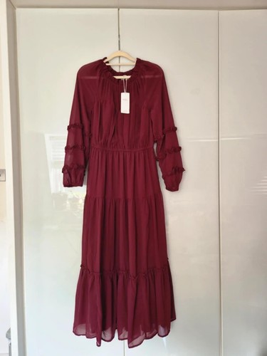 Burgundy frill tiered midi - tiered,