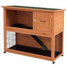 PawHut Wooden Rabbit Hutch Antiseptic Two-Tier 102cm Guinea Pet Supplies Orange