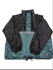 Marcel Clair 90s Retro Windbreaker Jacket Black Green Pullover Anorak XL Vintage