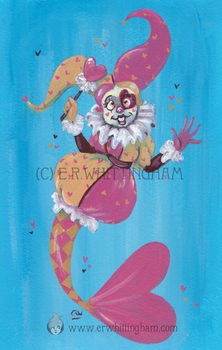 Pink heart clown mermaid - pink,
