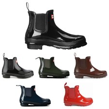 Hunter Womens Boots Original Chelsea Gloss Ankle Wellingtons Rubber