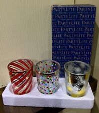 PartyLite Christmas Candle Holders boxed set  Festive decorated Glass 3 designs 
