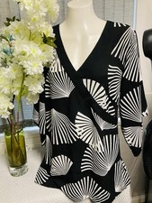 Ann Harvey Stunning Top Blouse 3/4 Sleeve Black/White/Size 22 BNWOT