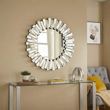 Round Mirror Starburst Black Outline Silver Bevelled H 80cm x L 80cm