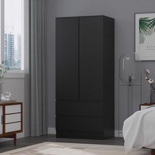 Matt Black Modern Scandinavian 2 Door 2 Drawer Combination Bedroom Wardrobe