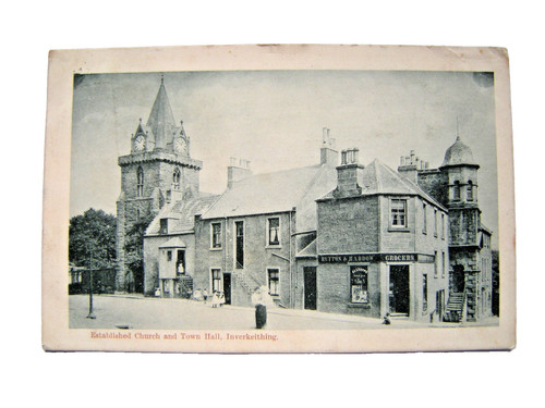 Postcard church and town - postcard.,