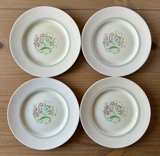 Set Of 4 Susie Cooper Green & Pink Banded Dresden Spray Dinner Plates (9 Inches)