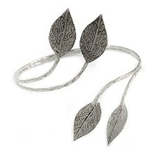 Aged Silver Tone Leaf Floral
