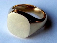 Solid Gold or Silver Cushion Style Signet Ring  Hallmarked & Custom Engraved