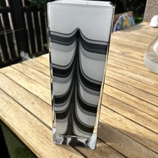 12 in x 4in Handblown Modern Vase Pulled Feather Design Murano Style very heavy 