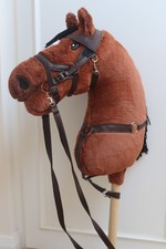 Handmade hobby horse for hobbyhorsing, bay, bridle, reins, headcollar & rug