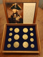 14 Reproduction Lord Nelson Blazer Buttons In Teak Box- Maritime Museum Hallmark